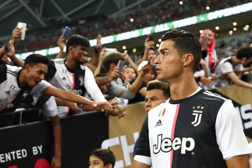 Cristiano Ronaldo walking onto the pitch in Juventus first pre-season game of 2019