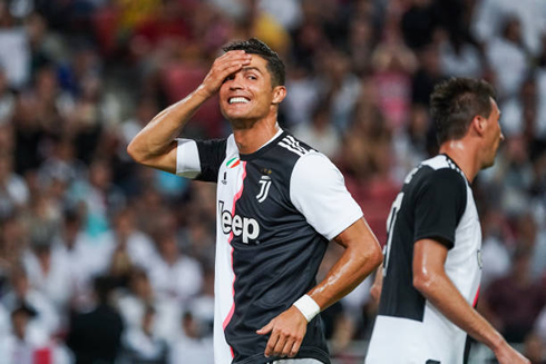Cristiano Ronaldo in good mood during a match for Juventus