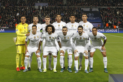 Real Madrid starting lineup to face PSG in Paris, in the UEFA Champions League matchday 3 in October of 2015