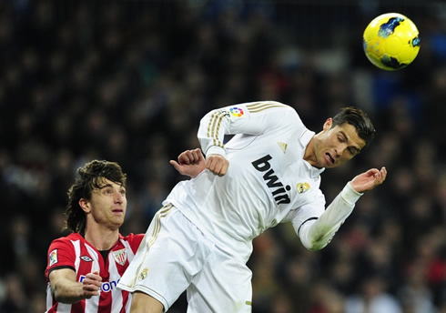 Cristiano Ronaldo bends sideways to attempting to head the ball