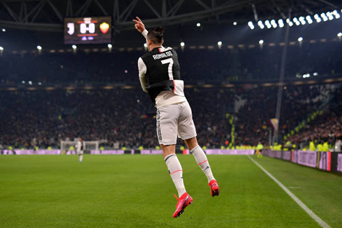 Cristiano Ronaldo goal celebration in Turin, at the Allianz Stadium, in Juventus vs AS Roma