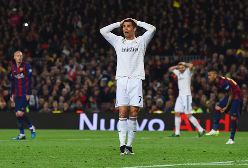 Cristiano Ronaldo acting surprised after a good chance in El Clasico