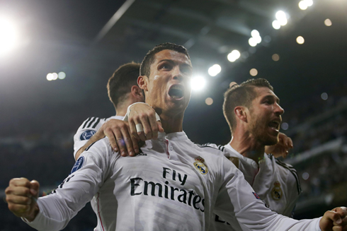 Cristiano Ronaldo screams of joy at the Santiago Bernabéu, after Real Madrid's 1-0 win against city rivals Atletico