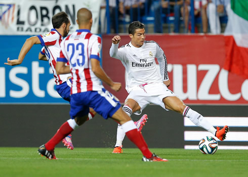 Cristiano Ronaldo reaching out to the ball with his left leg