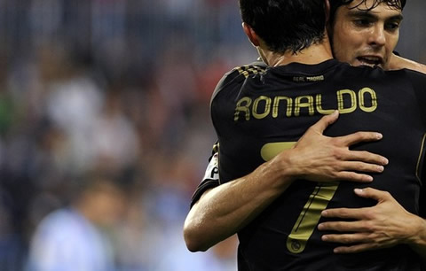 Cristiano Ronaldo hugging Kaká