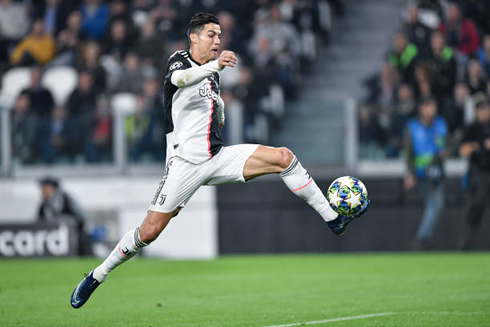 Cristiano Ronaldo controlling the ball in the air with his left foot