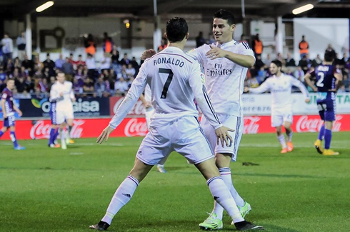 Cristiano Ronaldo celebrating his goal with James Rodríguez, in Eibar 0-4 Real Madrid
