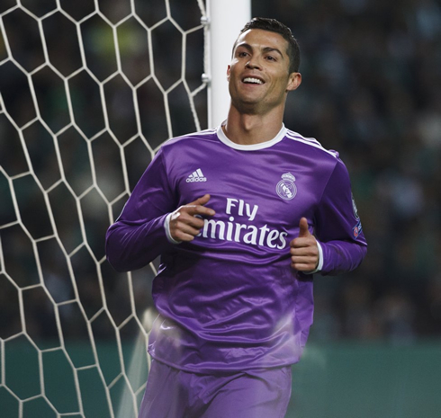 Cristiano Ronaldo playing in a purple jersey for Real Madrid in 2016-2017