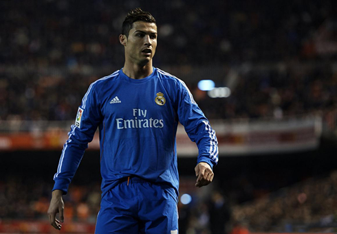Cristiano Ronaldo in a Real Madrid blue jersey 2013-2014