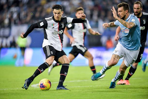 Cristiano Ronaldo striking with his right foot in Juventus vs Lazio