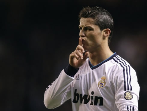 Cristiano Ronaldo telling the home fans to shut up in the Riazor, during Deportivo vs Real Madrid, for La Liga in 2013