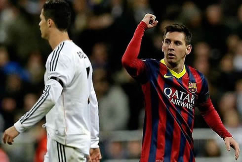 Messi celebrates hat-trick against Real Madrid and Cristiano Ronaldo, after a Barça 3-4 win at the Bernabéu
