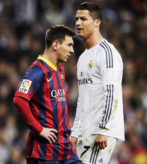 Lionel Messi and Cristiano Ronaldo in Real Madrid vs Barcelona, on March 23 of 2014