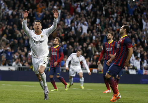 Cristiano Ronaldo dedicating his goal in Real Madrid vs Barcelona to his son in the Bernabéu stands