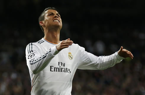 Cristiano Ronaldo regretting having missed a goalscoring chance against Bayern Munchen