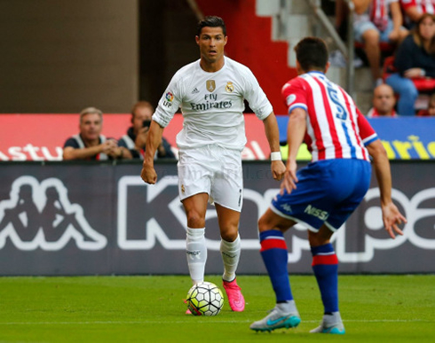 Cristiano Ronaldo in action in Real Madrid's debut in La Liga 2015-16, against Sporting Gijón