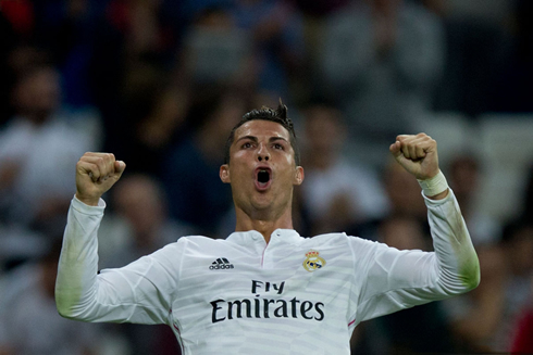 Cristiano Ronaldo celebrates his poker of goals in the Santiago Bernabéu