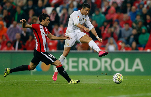 Cristiano Ronaldo goes for a shot with his left foot