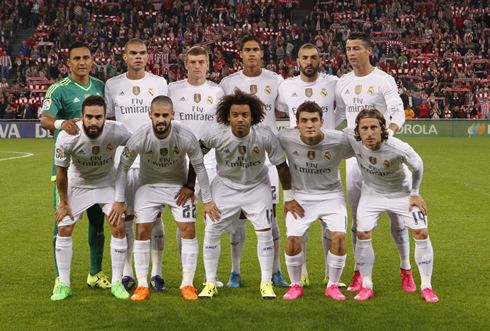 Real Madrid starting eleven in their away fixture at San Mamés, against Athletic Bilbao in September of 2015