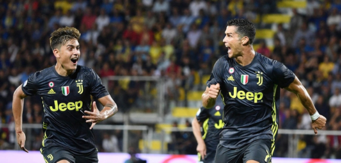 Dybala and Cristiano Ronaldo going wild in a goal celebration for Juventus in 2018