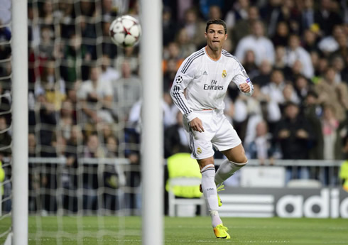 Cristiano Ronaldo scoring against an empty net, in a Champions League match