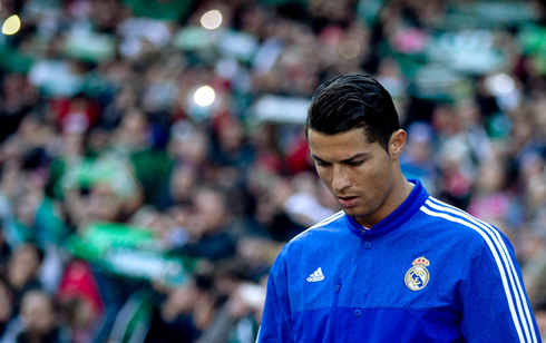 Cristiano Ronaldo wearing Real Madrid pre-match blue kit in La Liga 2014-2015