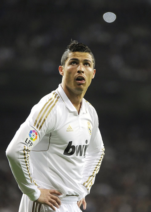 Cristiano Ronaldo putting his tongue out in a Real Madrid game in 2012
