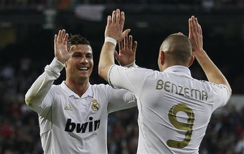 Cristiano Ronaldo touching hands with Karim Benzema in 2012