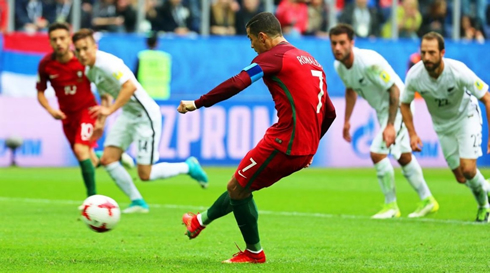 Cristiano Ronaldo converts a penalty kick in Portugal 4-0 New Zealand for the Confederations Cup in 2017