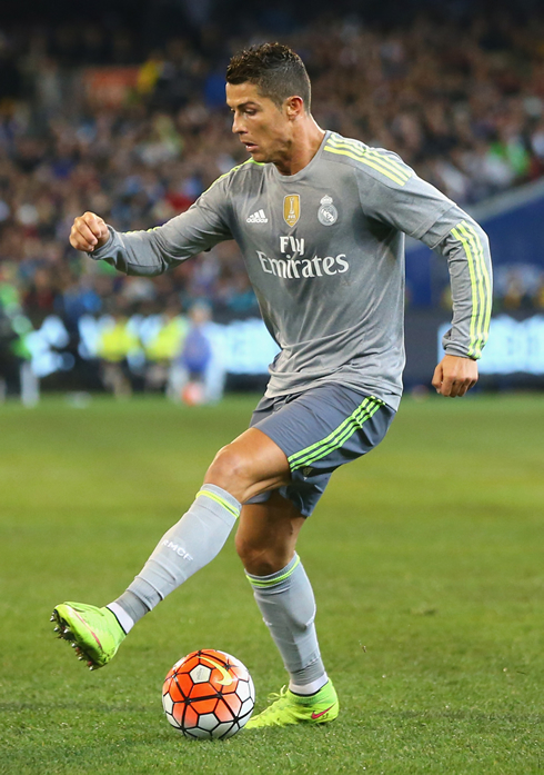 Cristiano Ronaldo doing stepovers in Real Madrid's new kit for 2015-16