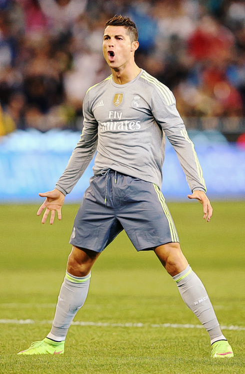 Cristiano Ronaldo celebrates his first goal for Real Madrid of the 2015-16 pre-season