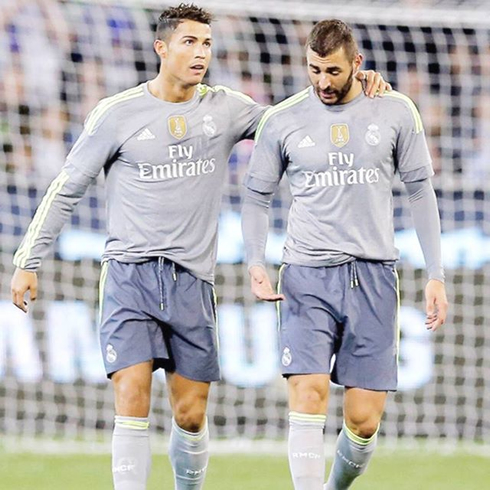 Cristiano Ronaldo having a chat with Karim Benzema, in Real Madrid pre-season tour 2015-2016