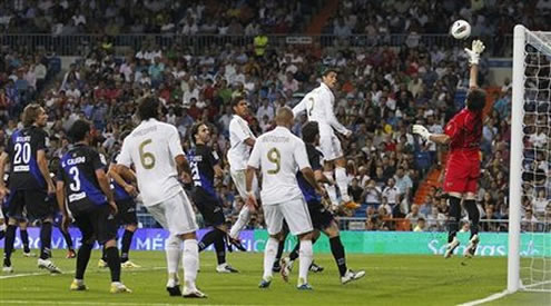 Cristiano Ronaldo jump and heading the ball over the cross bar, against Rayo Vallecano in 2011
