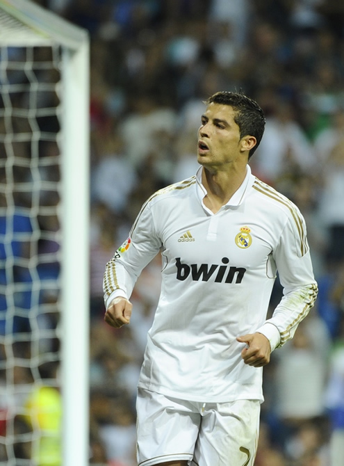 Cristiano Ronaldo looking at the crowd in the Santiago Bernabeu, in La Liga Real Madrid vs Rayo Vallecano 2011-2012