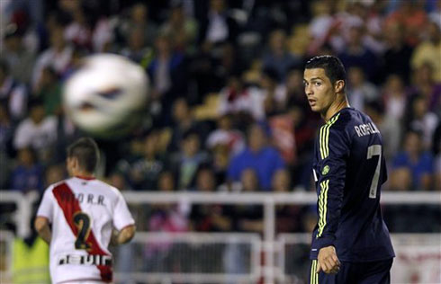 Cristiano Ronaldo looking back in Rayo Vallecano vs Real Madrid, for the Spanish League 2012-2013