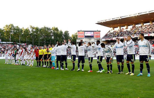 Rayo Vallecano and Real Madrid starting elevens lined-up, before a game for La Liga in 2012-2013