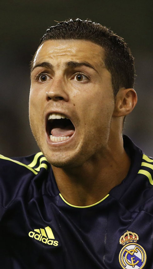 Cristiano Ronaldo desperation and nervous face/expression, in a Real Madrid game in La Liga 2012-2013