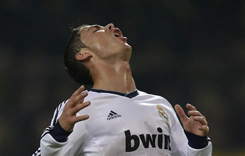 Cristiano Ronaldo face reaction after a Real Madrid goalscoring chance miss, in 2012-2013