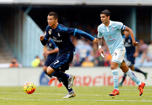 Cristiano Ronaldo running away from his marker, in Celta vs Real Madrid