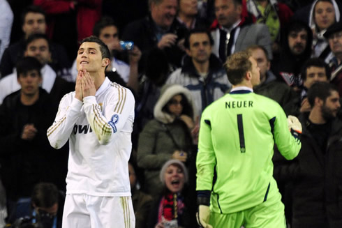 Cristiano Ronaldo despair face, after missing a penalty in Real Madrid vs Bayern Munich, brilliantly saved by Manuel Neuer