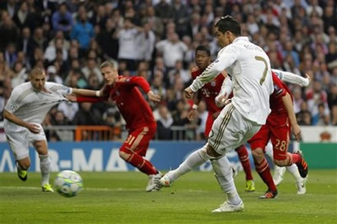 Cristiano Ronaldo scoring the opener from a penalty kick, in Real Madrid vs Bayern Munich