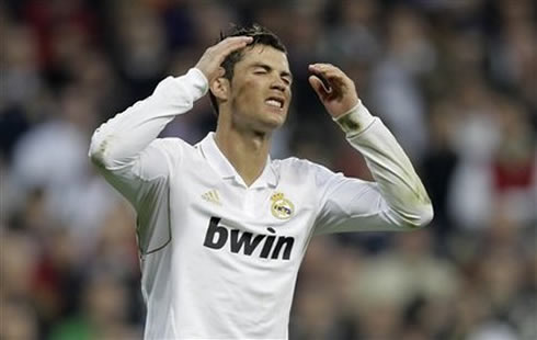 Cristiano Ronaldo reaction after missing his penalty kick against Bayern Munich, defended by Manuel Neuer