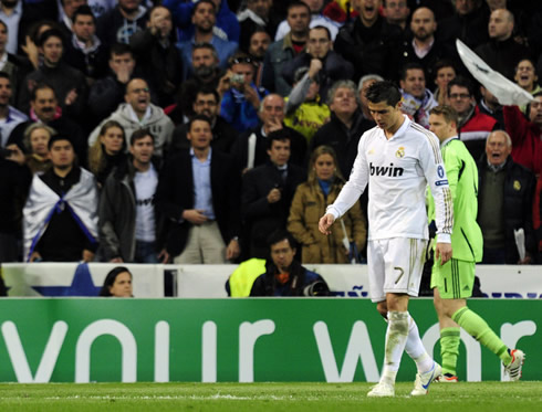 Cristiano Ronaldo looking down after missing his penalty kick in Real Madrid 2-1 Bayern Munich, during the penalty shootout