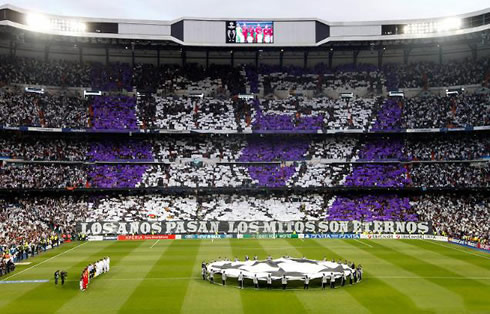 The Santiago Bernabéu in a UEFA Champions League semi-finals night, for a match between Real Madrid and Bayern Munich, in 2012