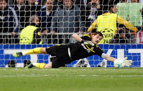 Iker Casillas saving a penalty-kick in Real Madrid vs Bayern Munich, for the UEFA Champions League semi-finals, in 2012