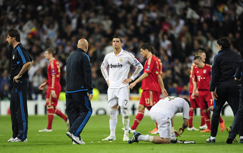 Cristiano Ronaldo looking disappointed after Real Madrid lost against Bayern Munich in the penalties shootout, in the Santiago Bernabéu