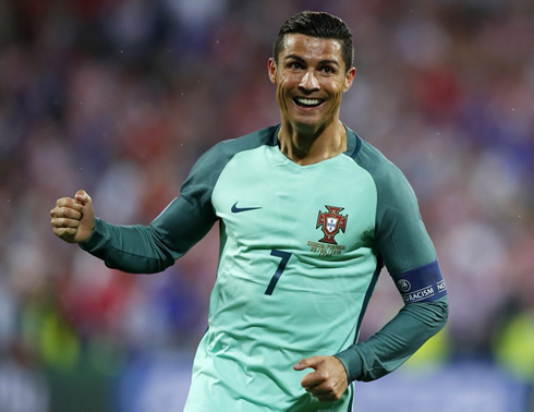 Cristiano Ronaldo celebrating Portugal goal against Croatia, in the EURO 2016 last-16 stage