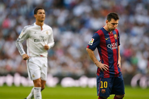 Lionel Messi and Cristiano Ronaldo in Real Madrid 3-1 Barcelona, a league Clasico in 2014-2015