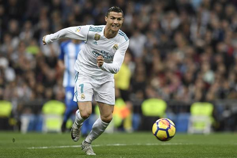 Cristiano Ronaldo running after a ball bouncing in the Bernabéu