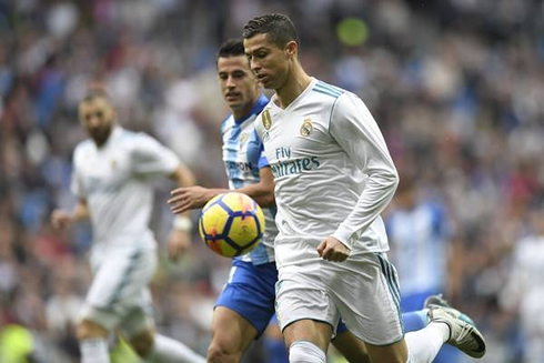 Cristiano Ronaldo in action in Real Madrid 3-2 Malaga in La Liga in November of 2017